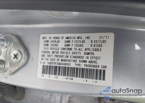 2011 Honda Accord 2.4 Lx из США, поврежденный, VIN 1HGCP2F36BA086600